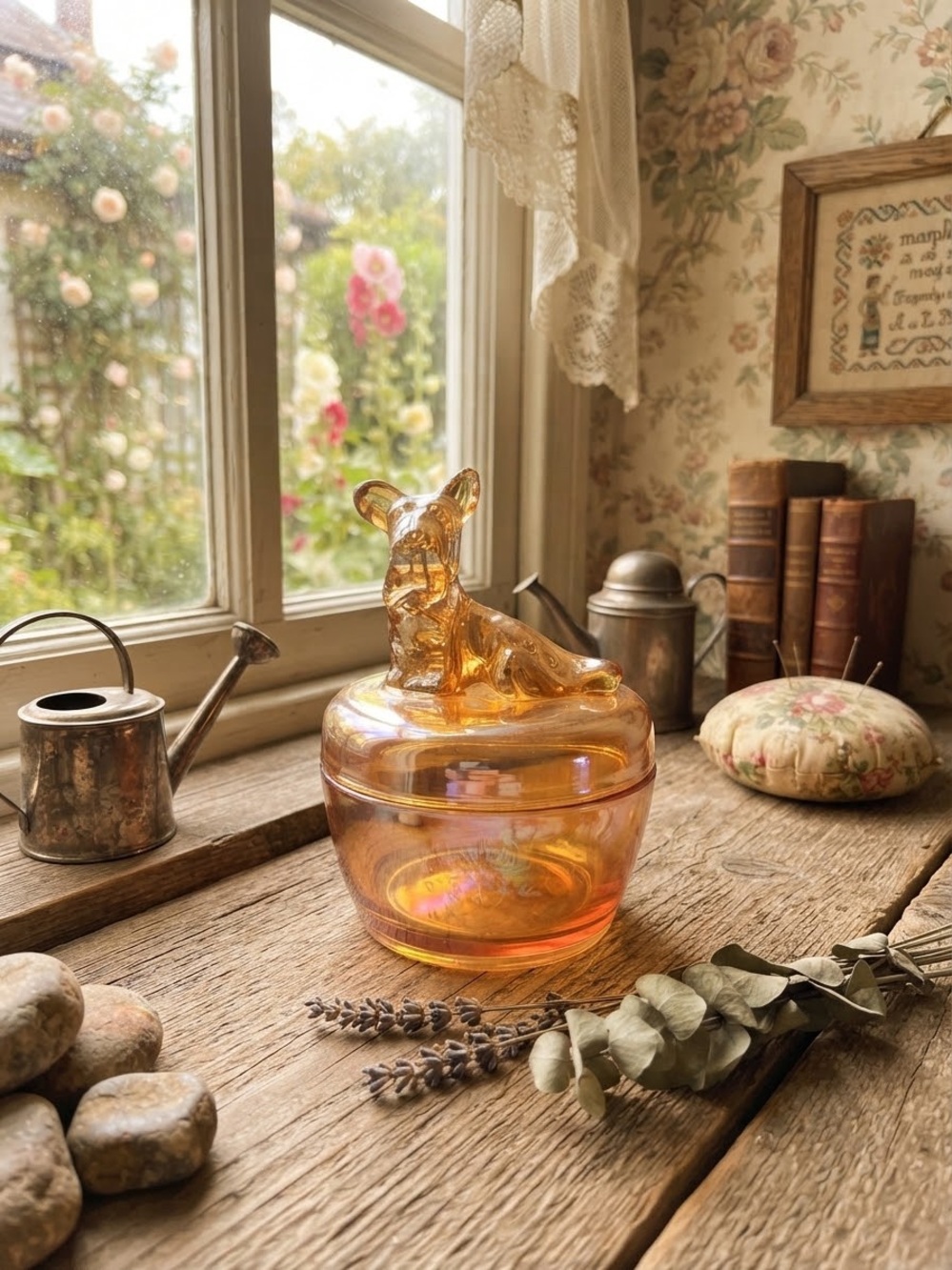 Jeannette Glass Scottie Dog Powder Jar Orange